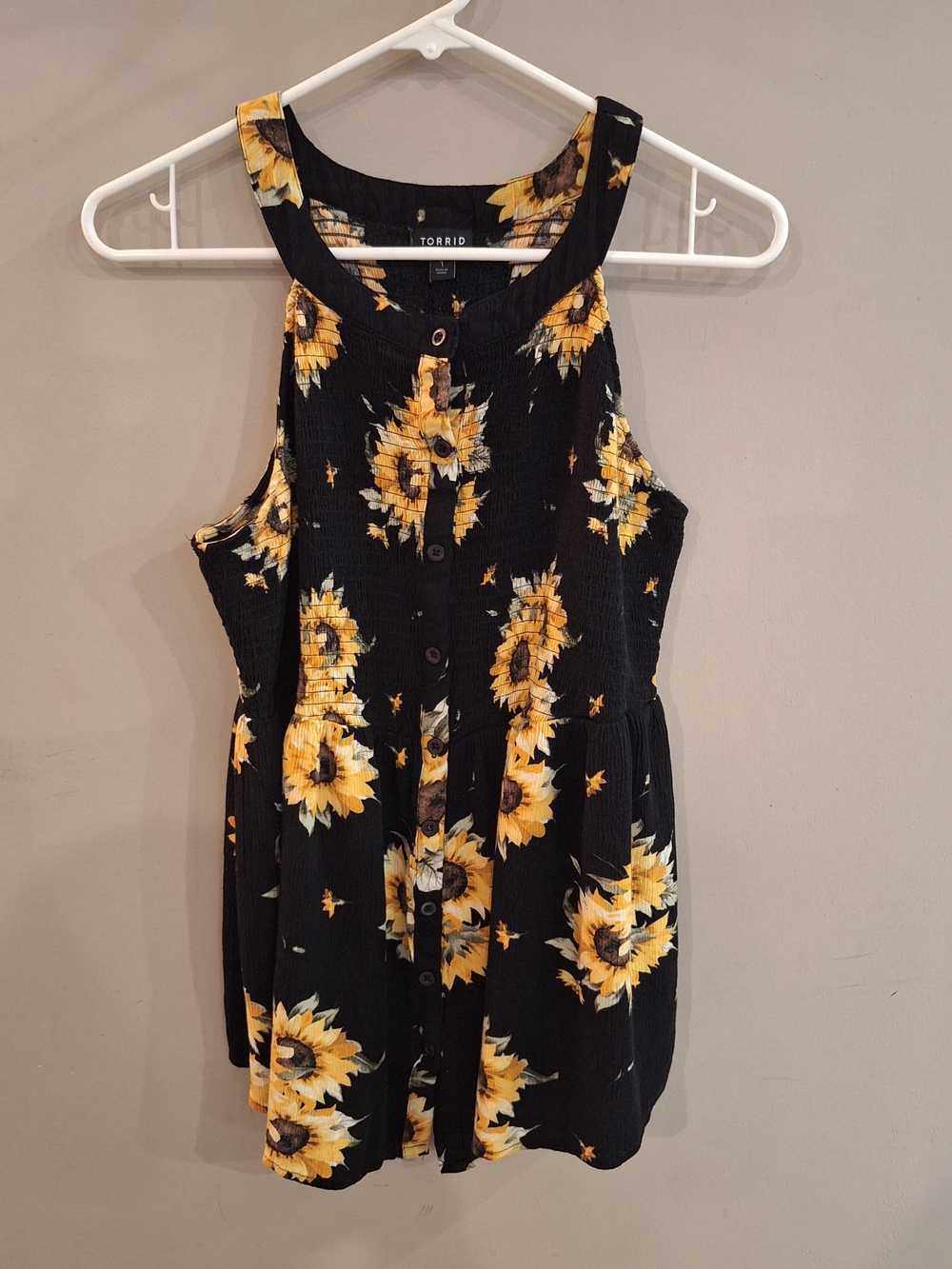 Torrid Black & Yellow Sunflower Button-Front Tank Top